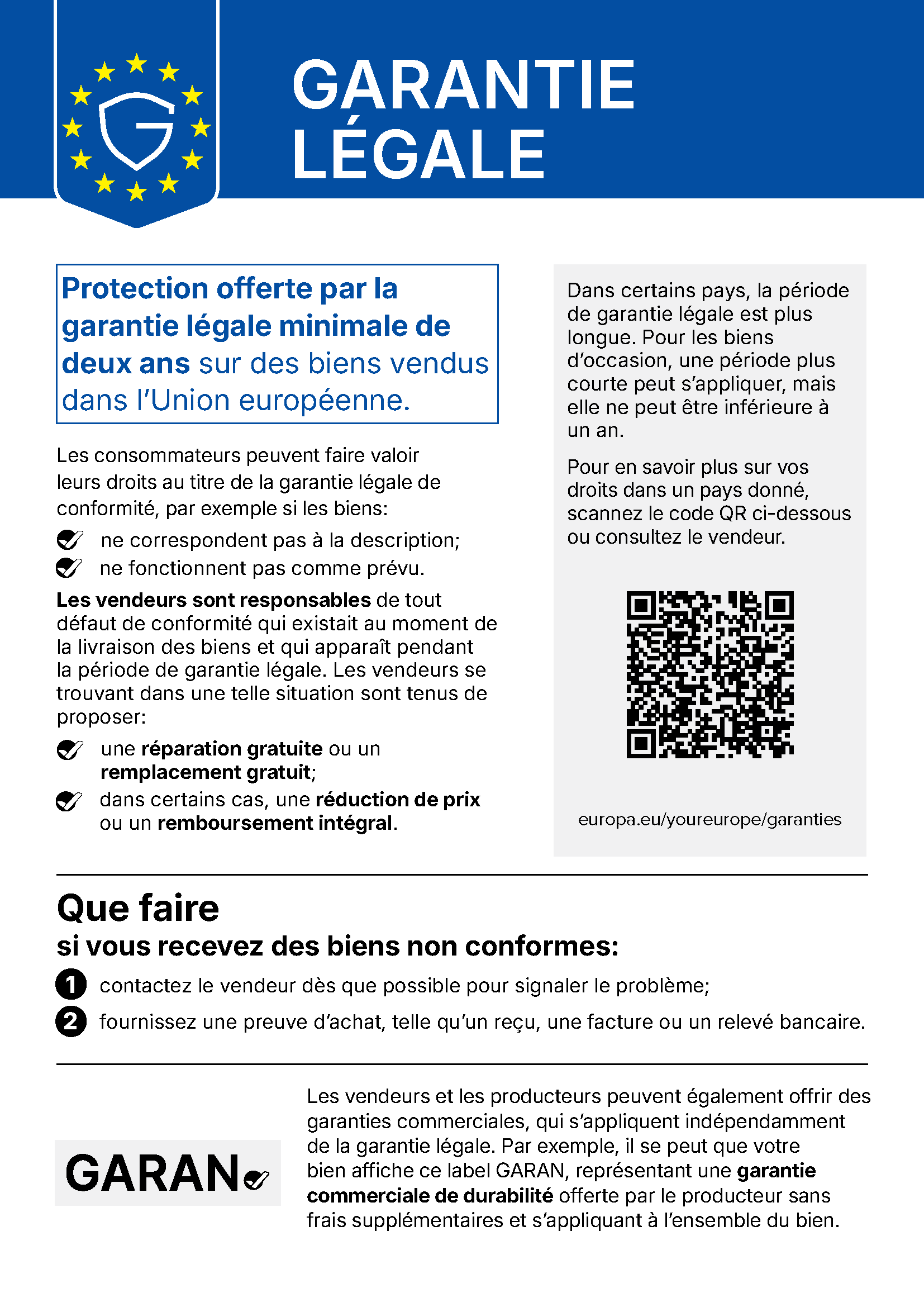 Avis de l'UE sur la garantie légale de conformité