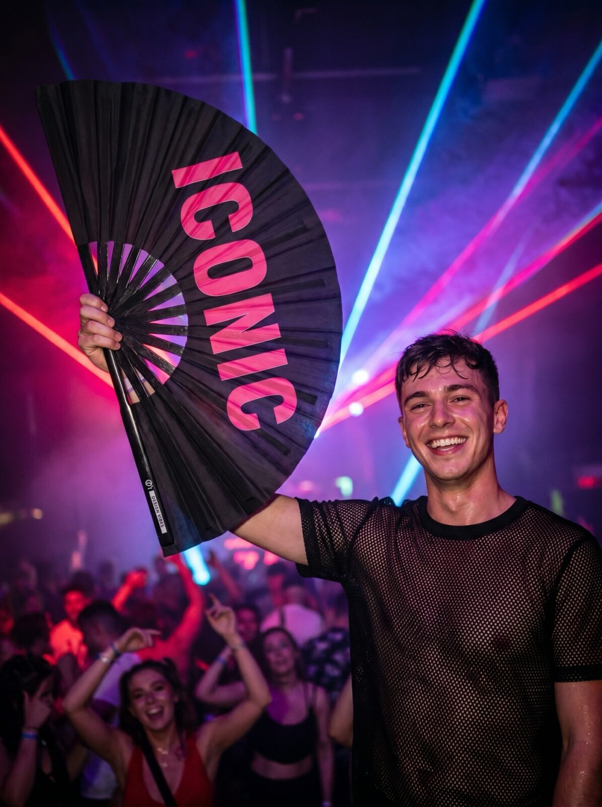 Festival Fan « ICONIC » en noir/rose – Rave Statement – Affichage 2