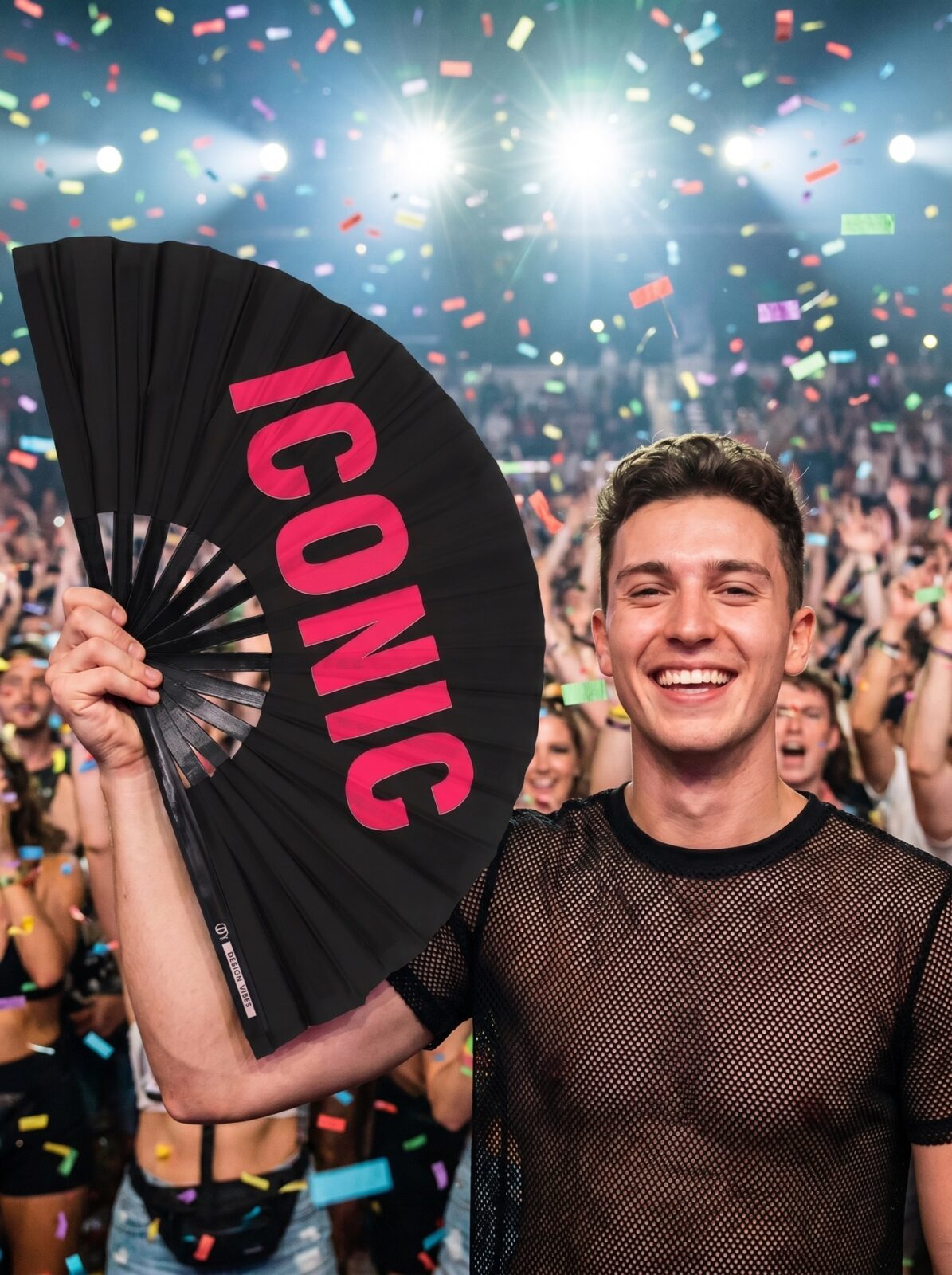 Festival Fan « ICONIC » en noir/rose – Rave Statement – Affichage 4