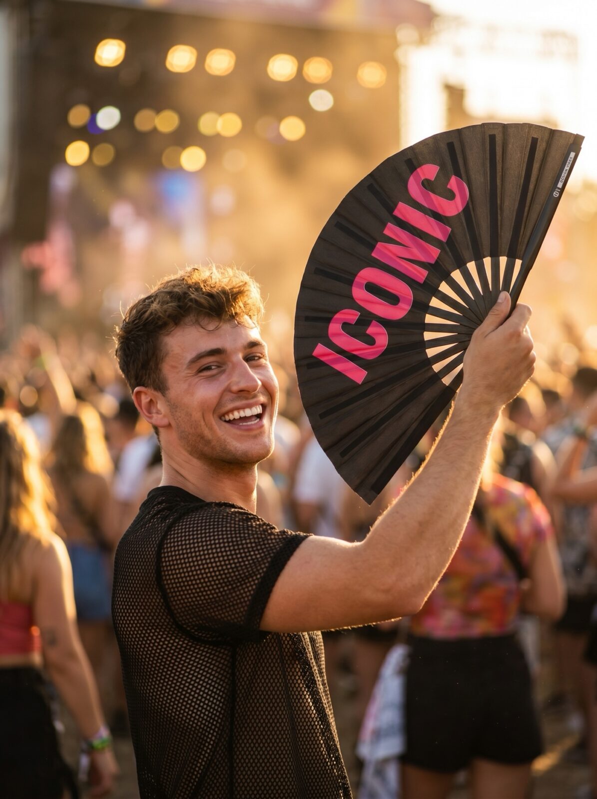 Festival Fan « ICONIC » en noir/rose – Rave Statement – Affichage 3