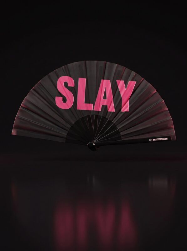 Éventail Festival "SLAY" en noir/rose - Accessoire Pride & Rave