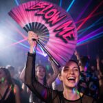 Éventail Festival « BLOW ME » en violet-bleu – Accessoire Rave & Pride – Affichage 2