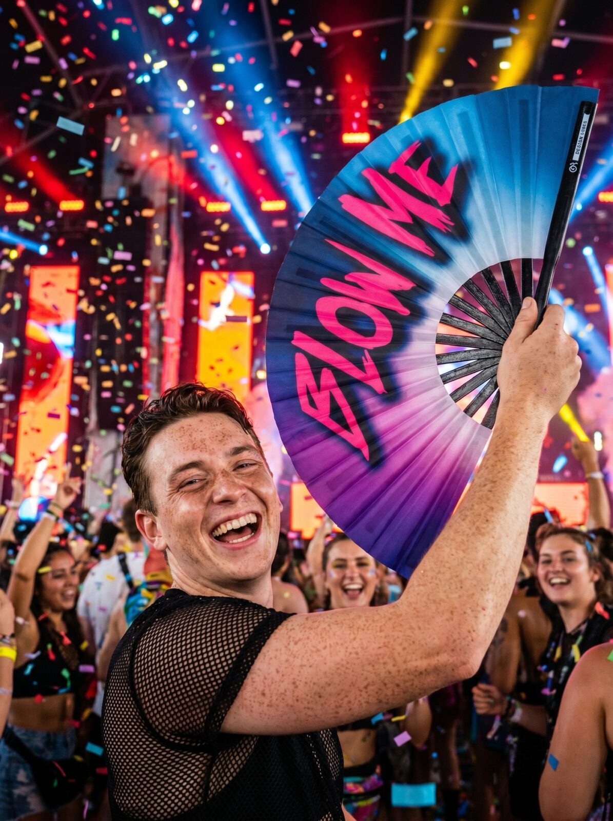 Éventail Festival « BLOW ME » en violet-bleu – Accessoire Rave & Pride – Affichage 4