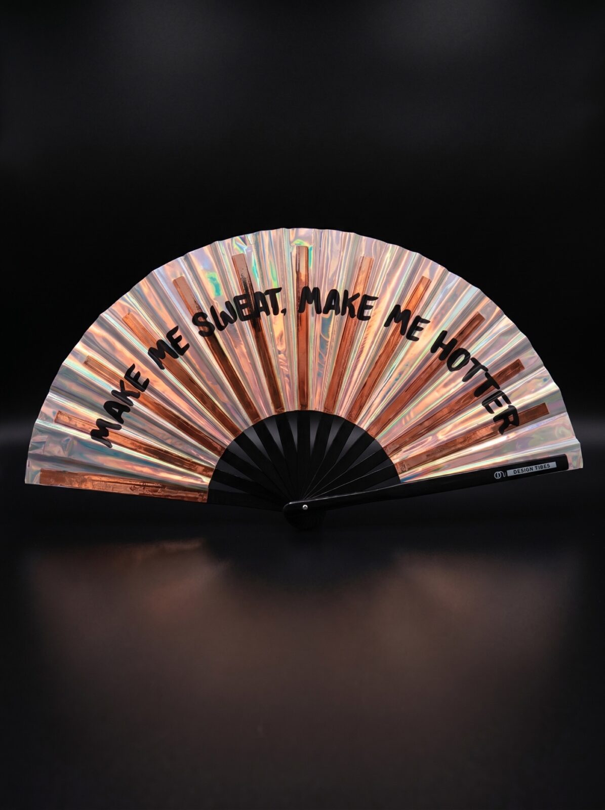 Festival Fan « MAKE ME SWEAT » holographique or rose – Rave