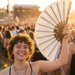 Éventail de festival argent pailleté – accessoire scintillant Rave & Pride – Affichage 3