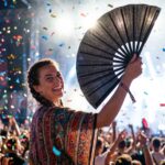 Éventail de festival noir pailleté – accessoire élégant Rave & Pride – Affichage 4