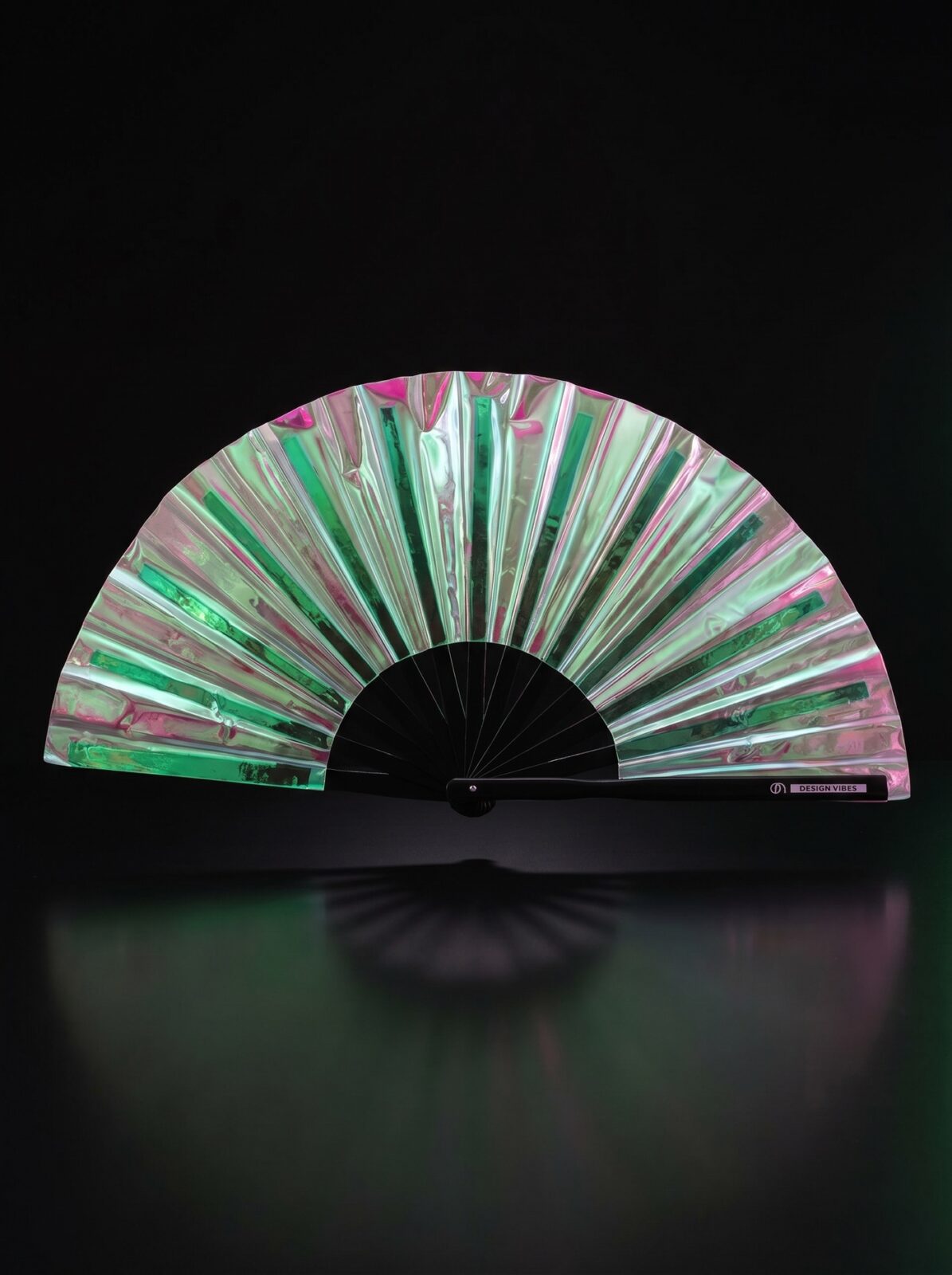Festival Fan Holographique Vert – accessoire iridescent Rave