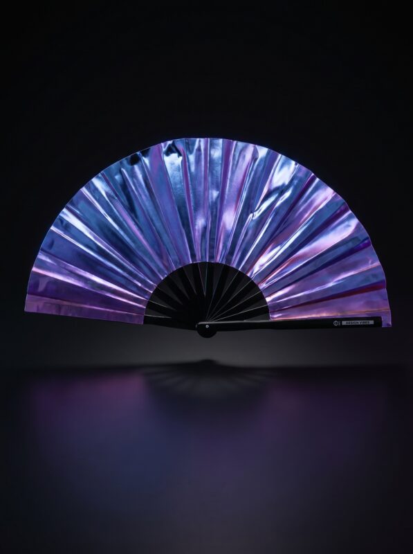 Festival Fan Holographique Bleu-Violet Métallisé - Accessoire Rave