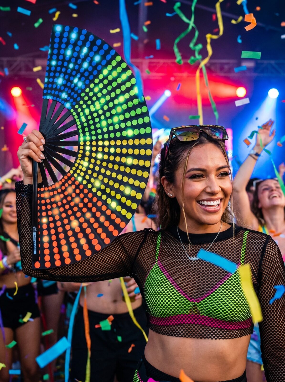Festival Fan Noir avec des points arc-en-ciel – Rave & Pride – Affichage 4