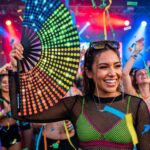 Festival Fan Noir avec des points arc-en-ciel – Rave & Pride – Affichage 4