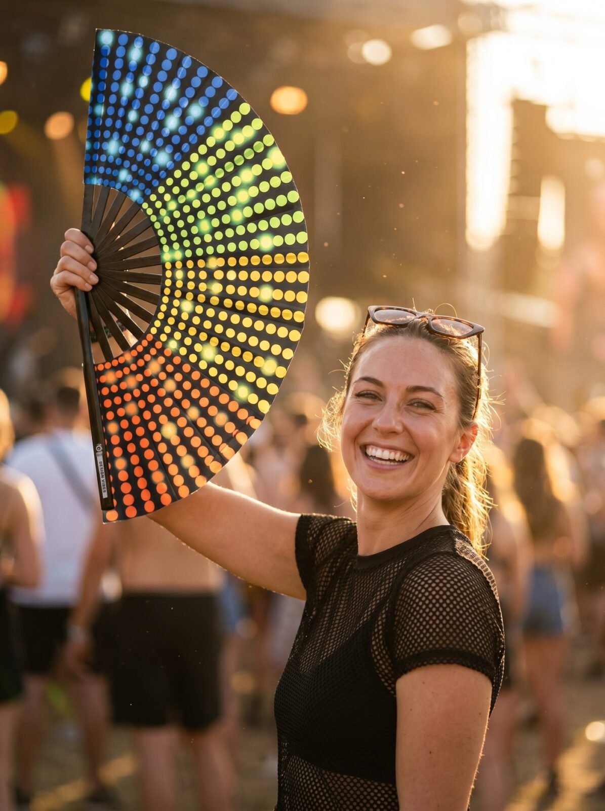 Festival Fan Noir avec des points arc-en-ciel – Rave & Pride – Affichage 3
