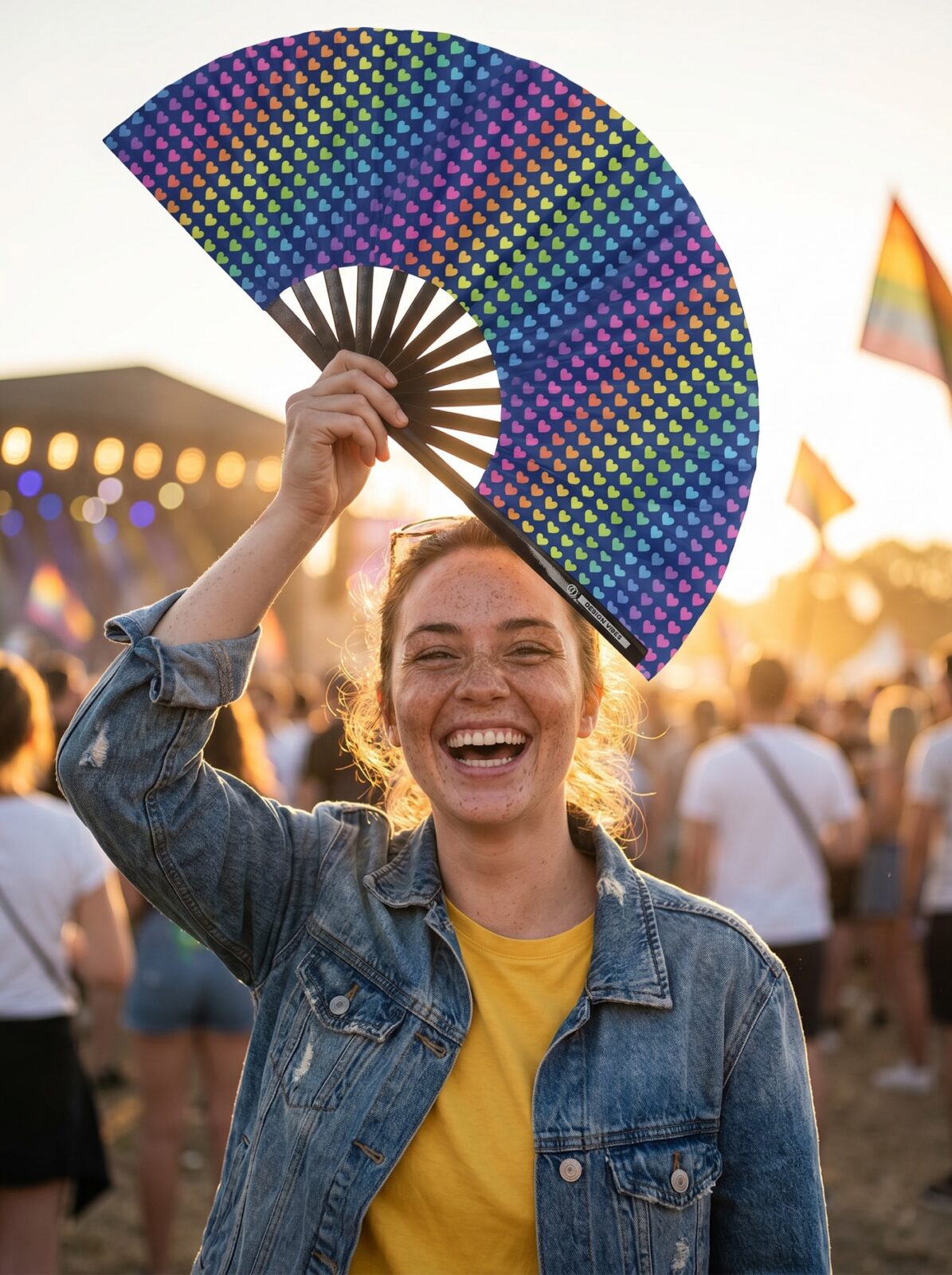 Festival Fan bleu foncé avec des cœurs arc-en-ciel – Pride & Pride – Affichage 3