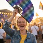 Festival Fan bleu foncé avec des cœurs arc-en-ciel – Pride & Pride – Affichage 3
