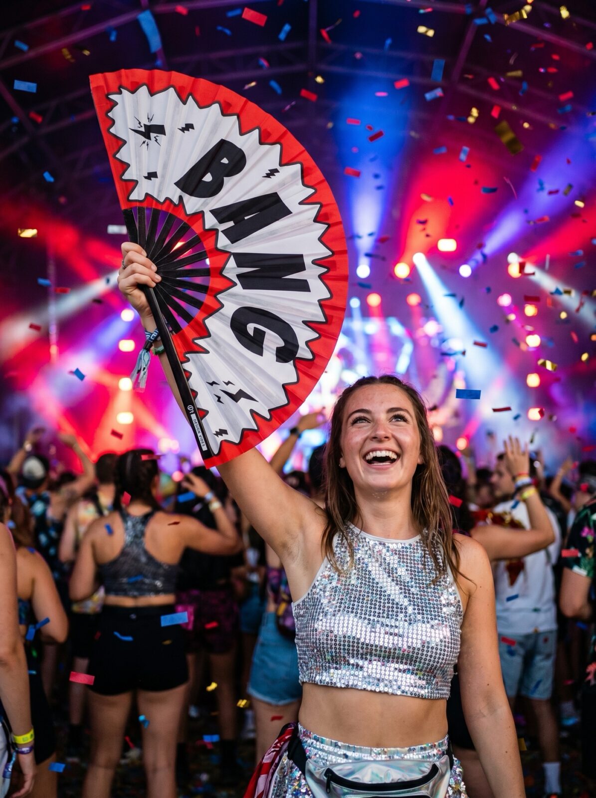 Festival Fan « BANG » bande dessinée en rouge et blanc – Rave & Party Accessoire – Affichage 4