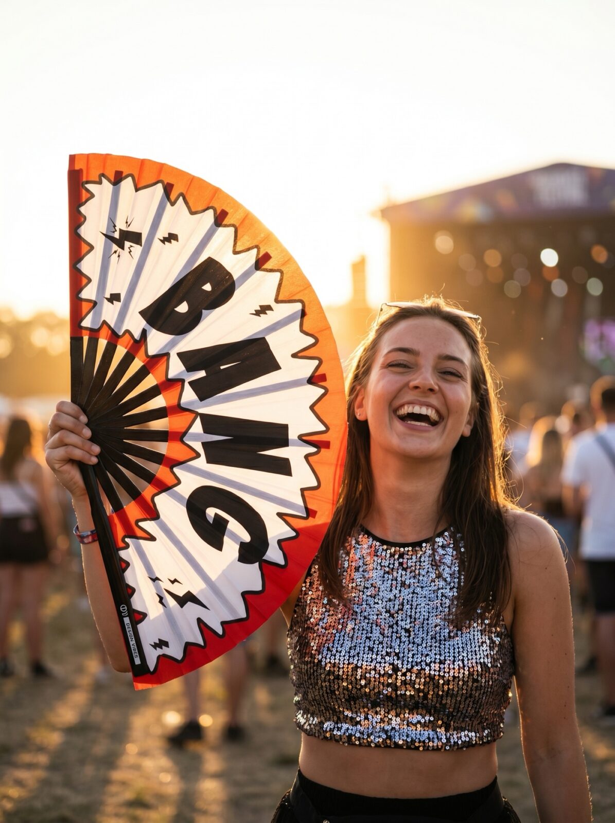 Festival Fan « BANG » bande dessinée en rouge et blanc – Rave & Party Accessoire – Affichage 3