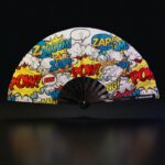 Festival Fan « ZAP BOOM POW » Jaune Comic – Rave & Party – Affichage 1