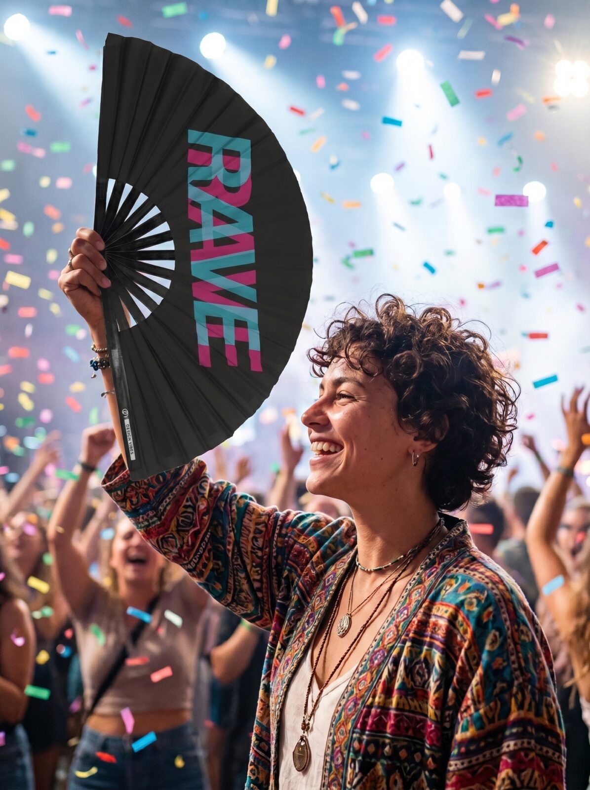 Festival Fan « RAVE » Noir Teal-Pink – Techno & Rave Accessoire – Affichage 4