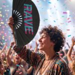 Festival Fan « RAVE » Noir Teal-Pink – Techno & Rave Accessoire – Affichage 4