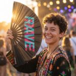 Festival Fan « RAVE » Noir Teal-Pink – Techno & Rave Accessoire – Affichage 3