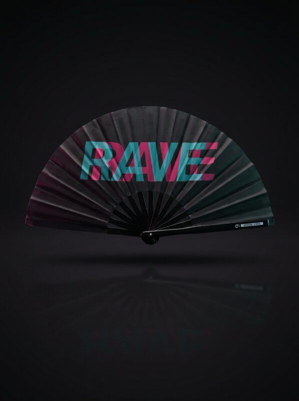 Festival Fan "RAVE" Noir Teal-Pink - Techno & Rave Accessoire