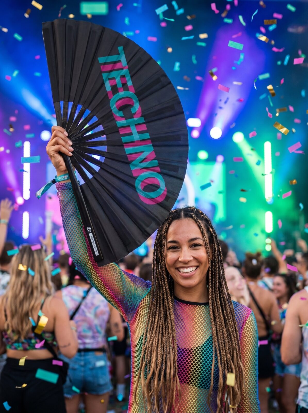 Festival Fan « TECHNO » Noir Teal-Pink – Techno & Rave – Affichage 4