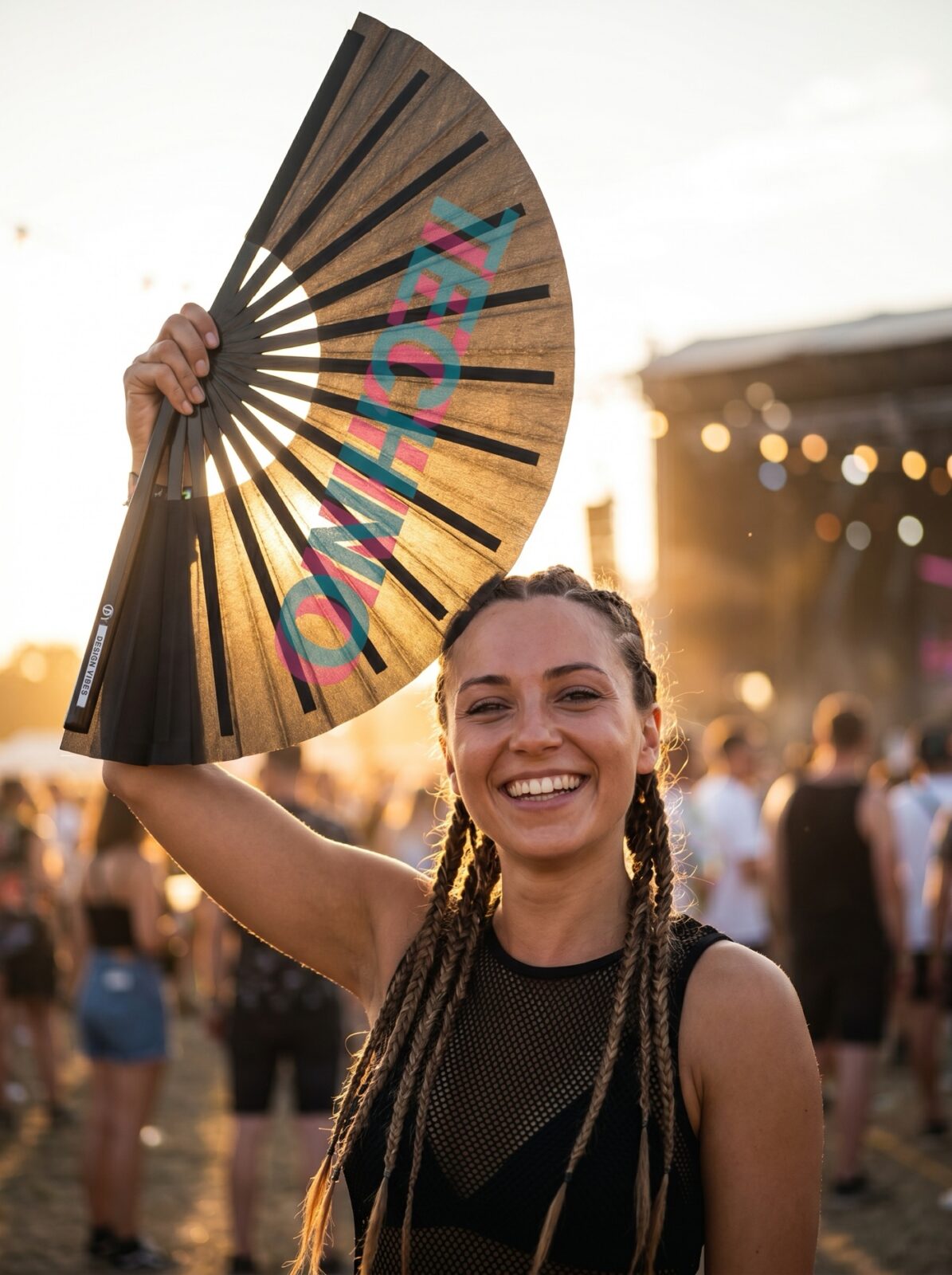 Festival Fan « TECHNO » Noir Teal-Pink – Techno & Rave – Affichage 3