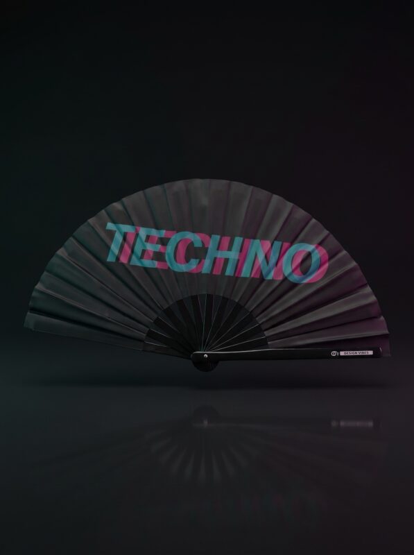 Festival Fan "TECHNO" Noir Teal-Pink - Techno & Rave