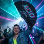 Festival Fan « ACID » Noir Teal-Pink – Techno & Rave Accessoire – Affichage 2