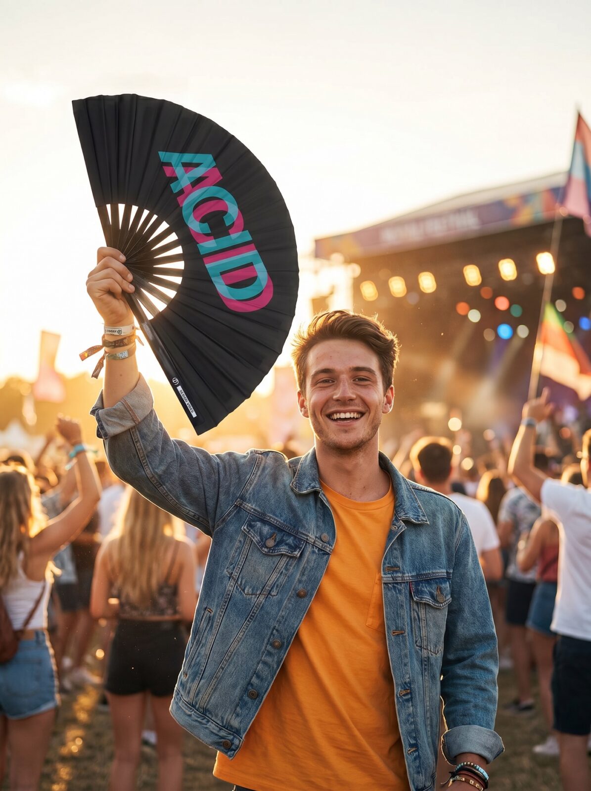 Festival Fan « ACID » Noir Teal-Pink – Techno & Rave Accessoire – Affichage 3