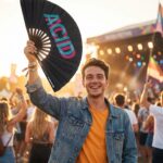 Festival Fan « ACID » Noir Teal-Pink – Techno & Rave Accessoire – Affichage 3