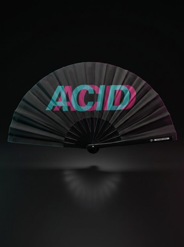 Festival Fan "ACID" Noir Teal-Pink - Techno & Rave Accessoire