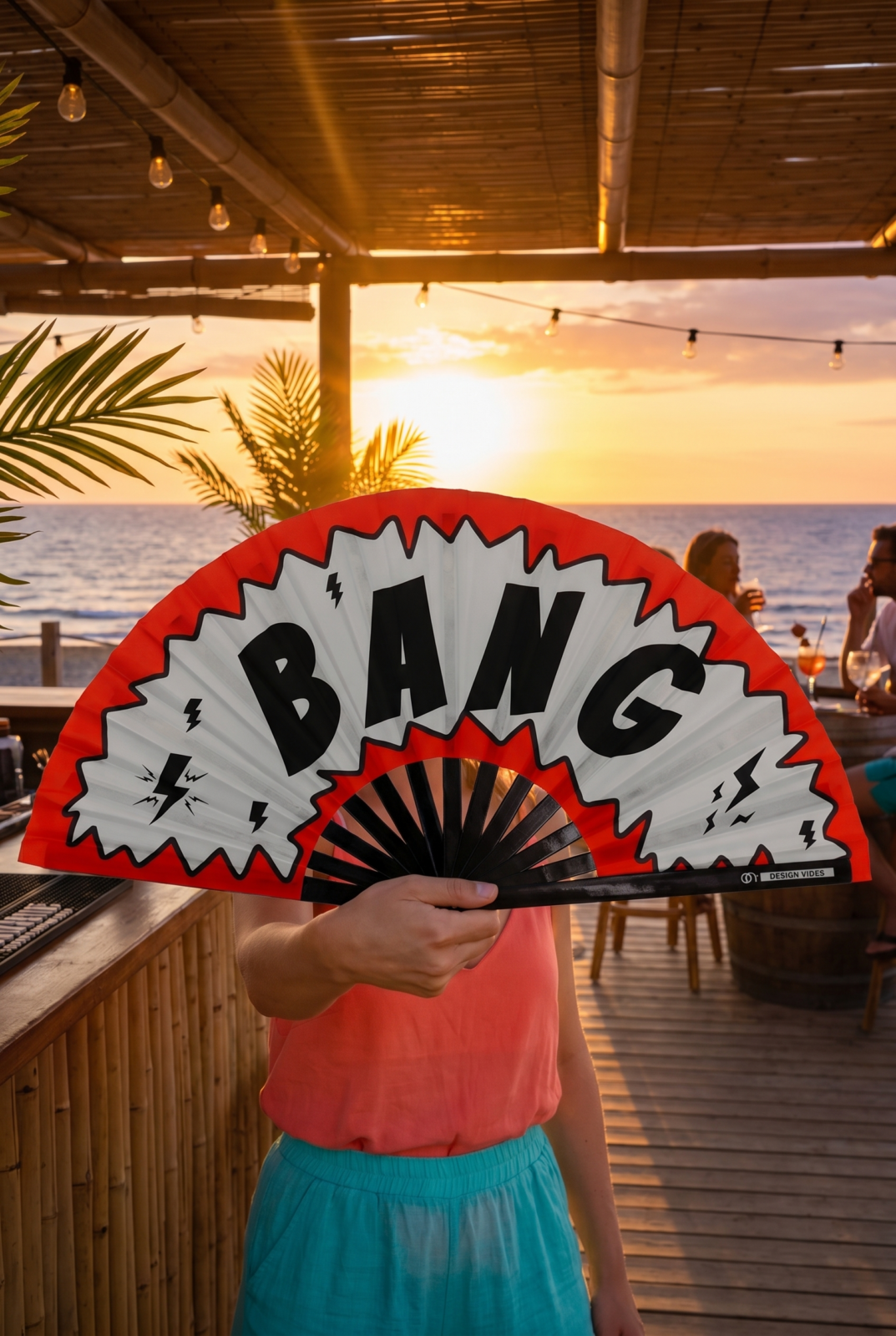 Festival Fan « BANG » bande dessinée en rouge et blanc – Rave & Party Accessoire – Affichage 6
