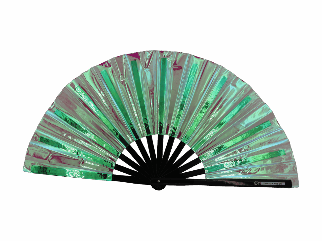 Festival Fan holographique vert aux reflets irisés, accessoire de rave