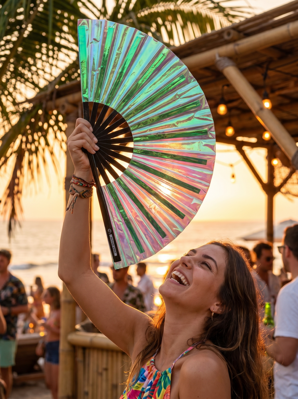 Festival Fan Holographique Vert – accessoire iridescent Rave – Affichage 5