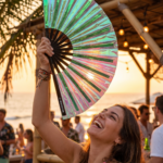 Festival Fan Holographique Vert – accessoire iridescent Rave – Affichage 5