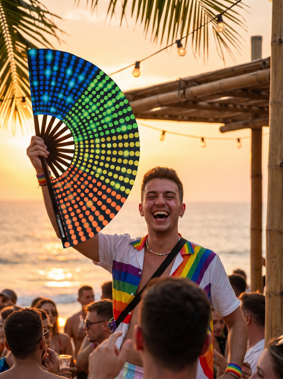 Festival Fan Noir avec des points arc-en-ciel – Rave & Pride – Affichage 5