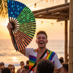 Festival Fan Noir avec des points arc-en-ciel – Rave & Pride – Affichage 5