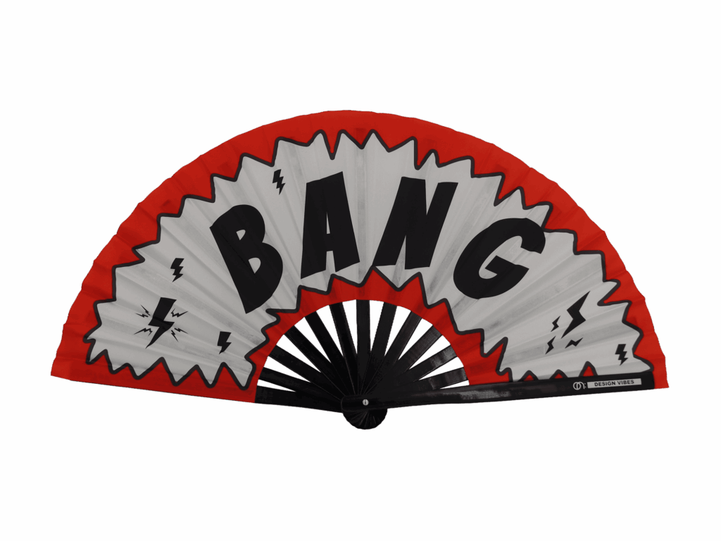 Festival Fan « BANG » style comic rouge et blanc pour les raves et les soirées