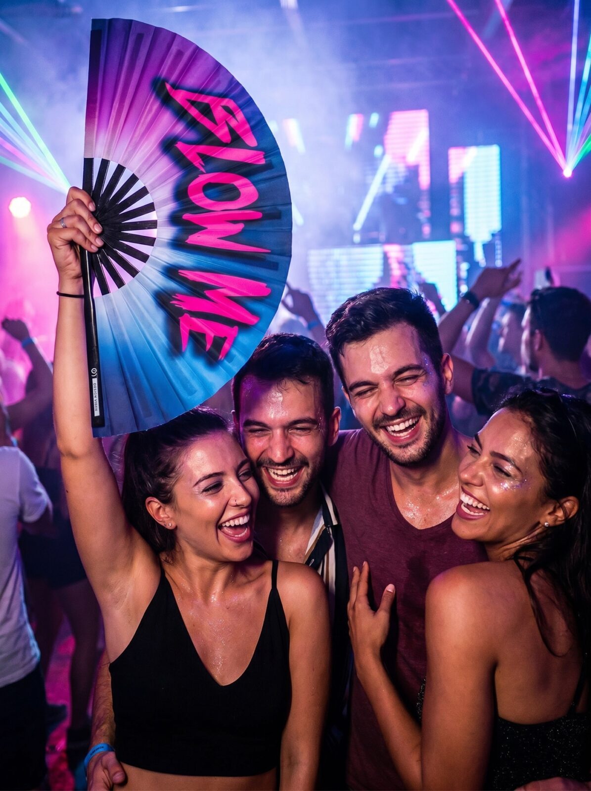 Éventail Festival « BLOW ME » en violet-bleu – Accessoire Rave & Pride – Affichage 5