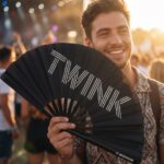 Festival Fan « TWINK » en noir – Rave & Pride Statement – Affichage 3