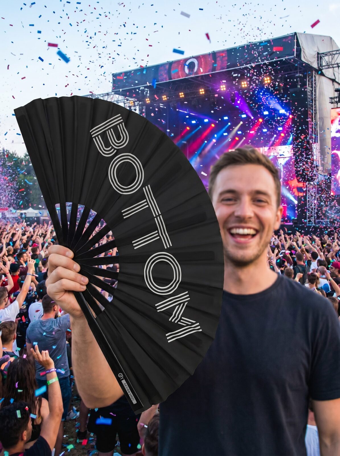 Éventail Festival « BOTTOM » en noir – Accessoire Pride & Rave – Affichage 4