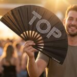 Festival Fan « TOP » en noir – Rave & Pride Statement – Affichage 3