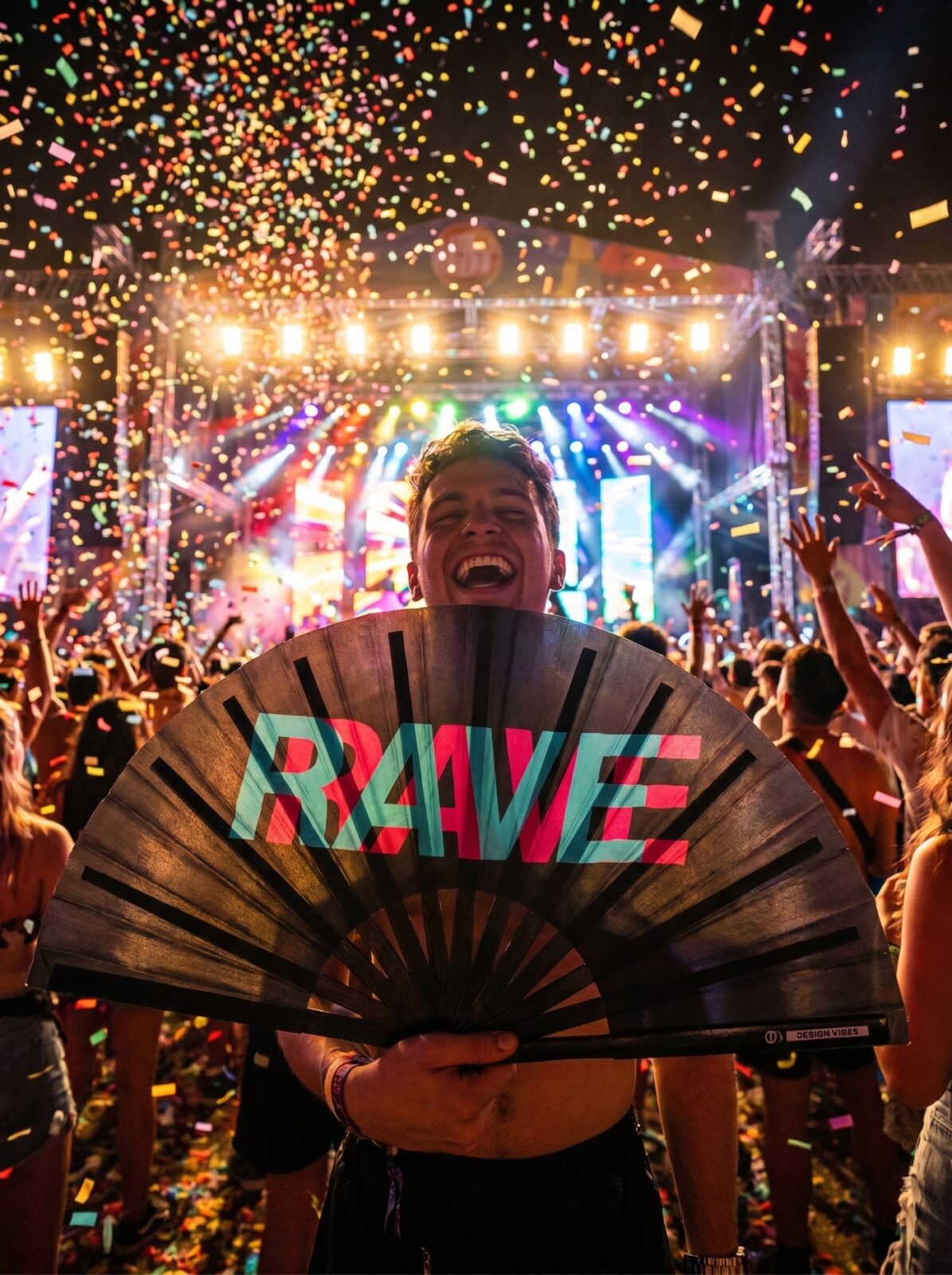 Festival Fan « RAVE » Noir Teal-Pink – Techno & Rave Accessoire – Affichage 6