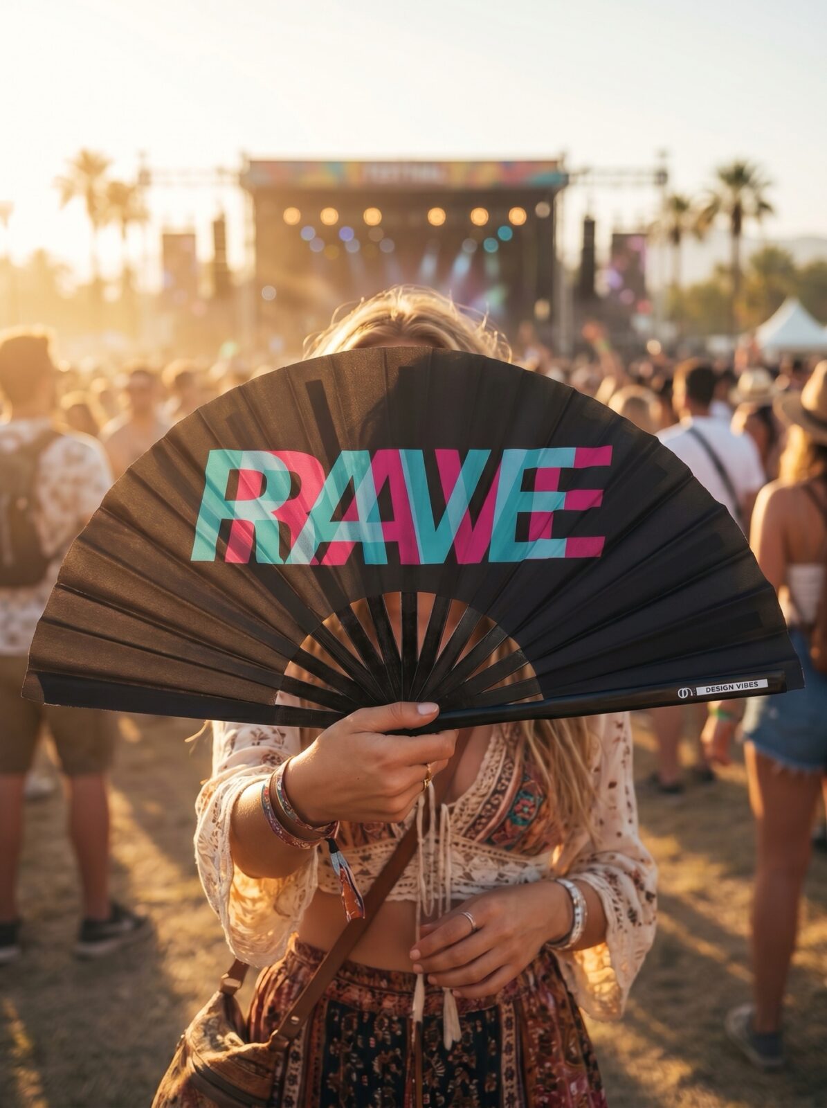 Festival Fan « RAVE » Noir Teal-Pink – Techno & Rave Accessoire – Affichage 5