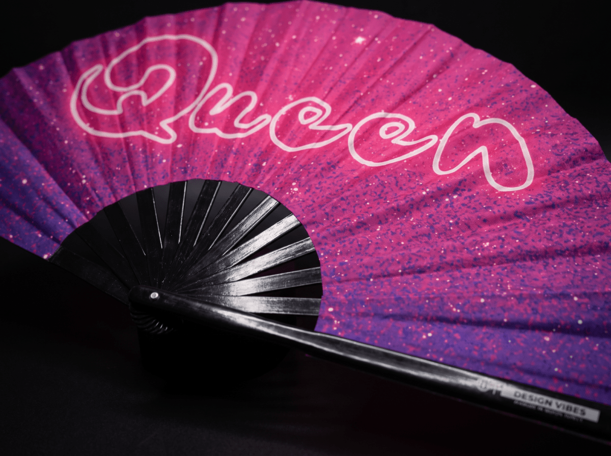 Festival Fan « Queen » rose-violet, galaxie aux paillettes, Rave & Pride, Affichage 6