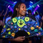 Festival Fans « Neon Acid Smileys » noirs pour la Techno et la Rave, Affichage 2