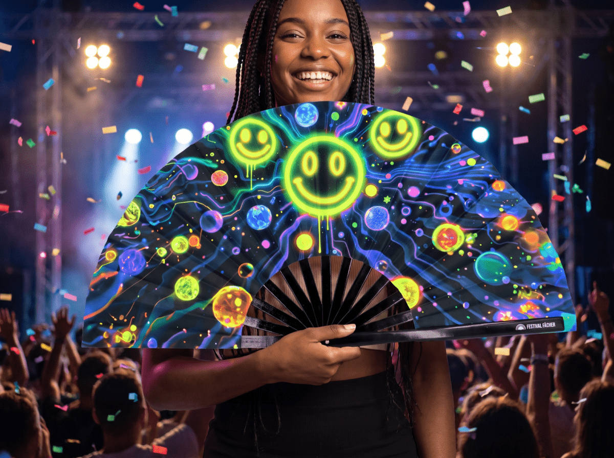 Festival Fans « Neon Acid Smileys » noirs pour la Techno et la Rave, Affichage 4