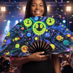 Festival Fans « Neon Acid Smileys » noirs pour la Techno et la Rave, Affichage 4