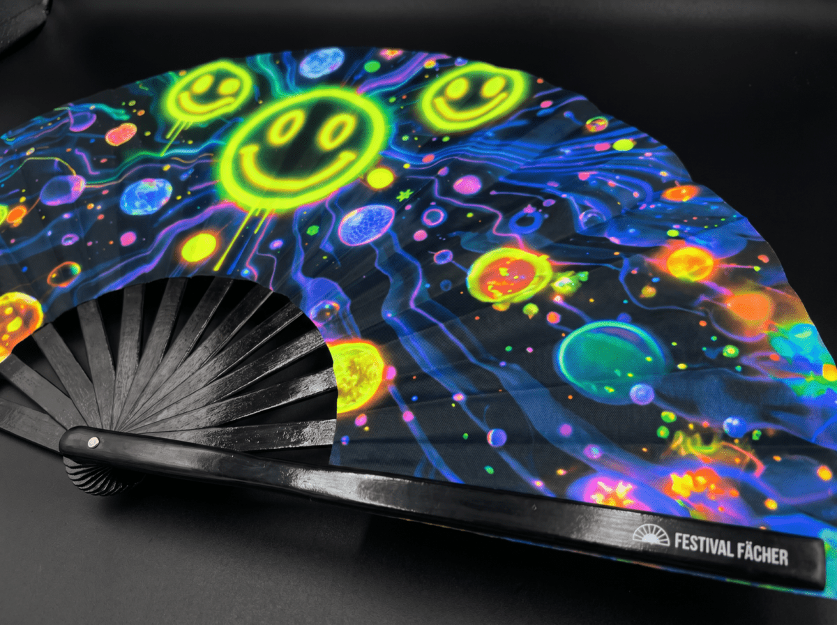 Festival Fans « Neon Acid Smileys » noirs pour la Techno et la Rave, Affichage 6