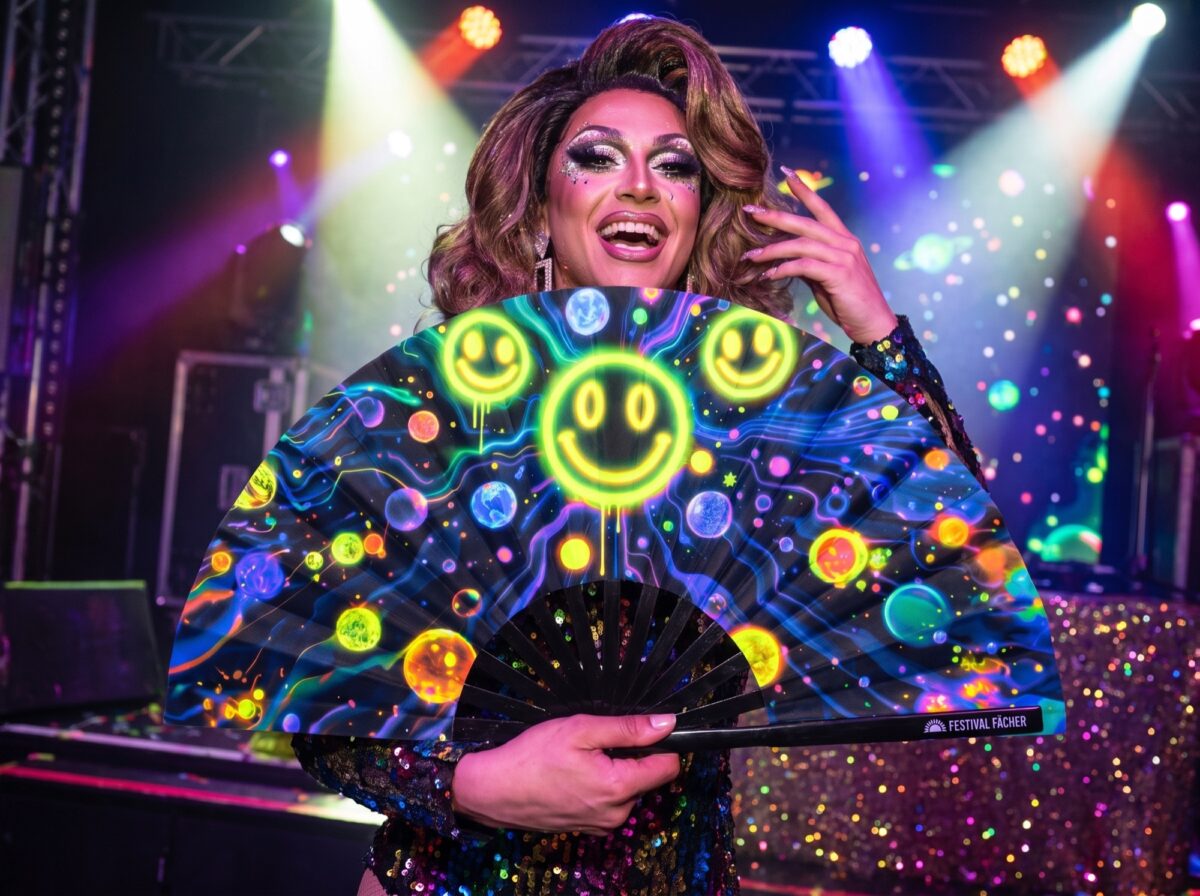 Festival Fans « Neon Acid Smileys » noirs pour la Techno et la Rave, Affichage 5